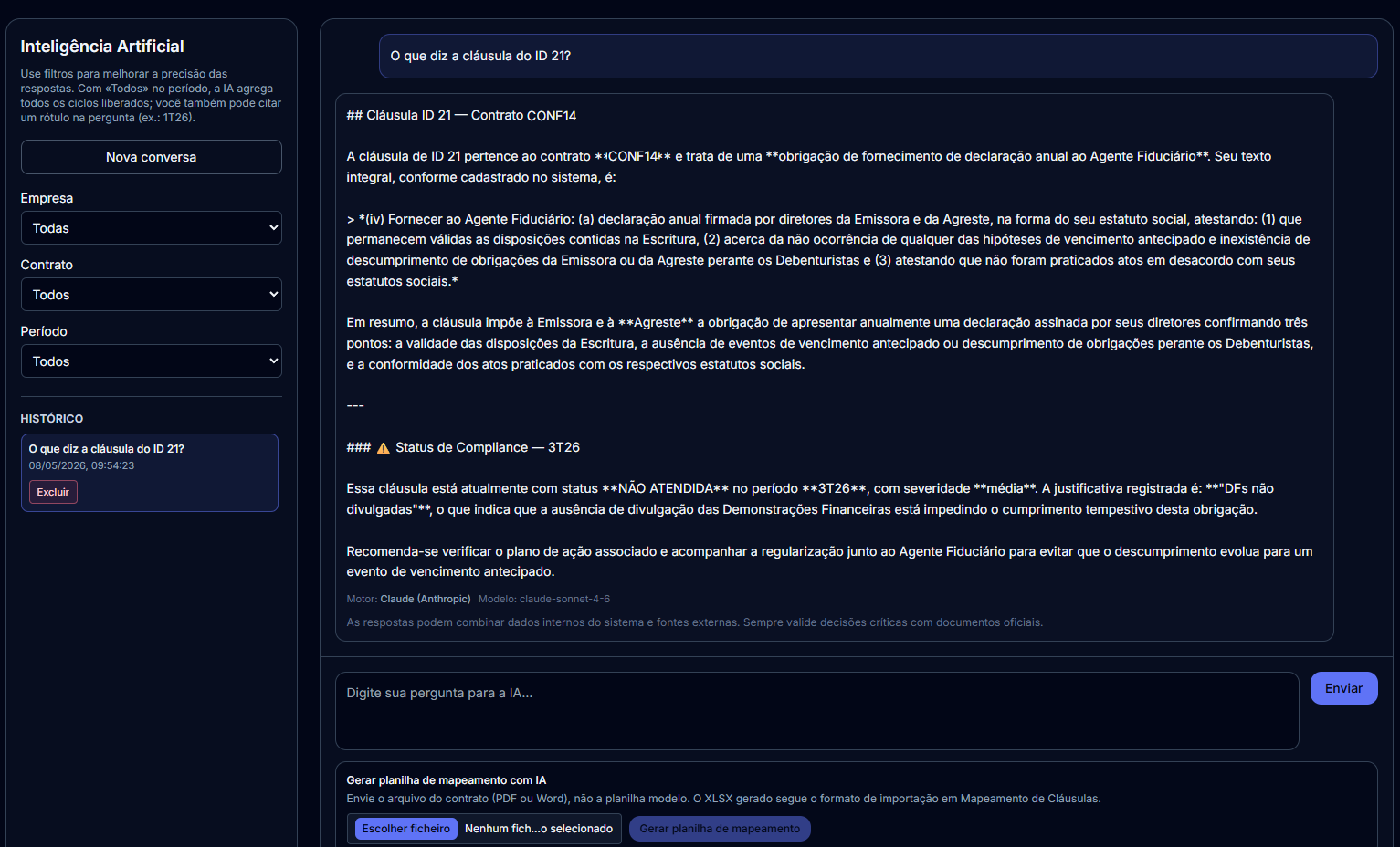 Assistente de IA em linguagem natural para dúvidas e extração de informações contratuais.